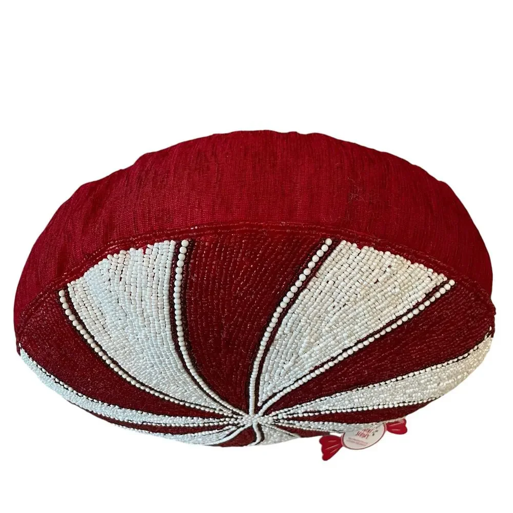 Beaded Christmas Peppermint Candy Pillow 15in Holiday Decor by Peppermint Square